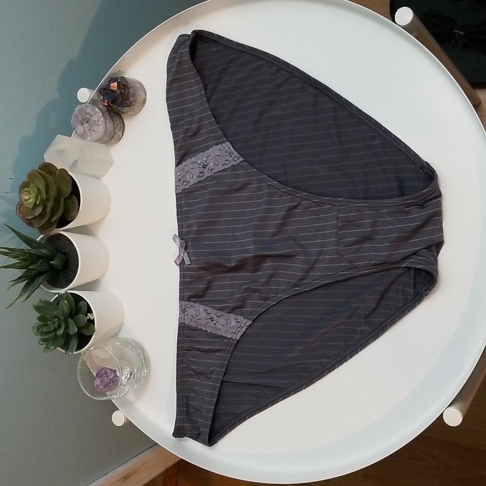 La vie en rose gray pinstripe underwear XL NWT